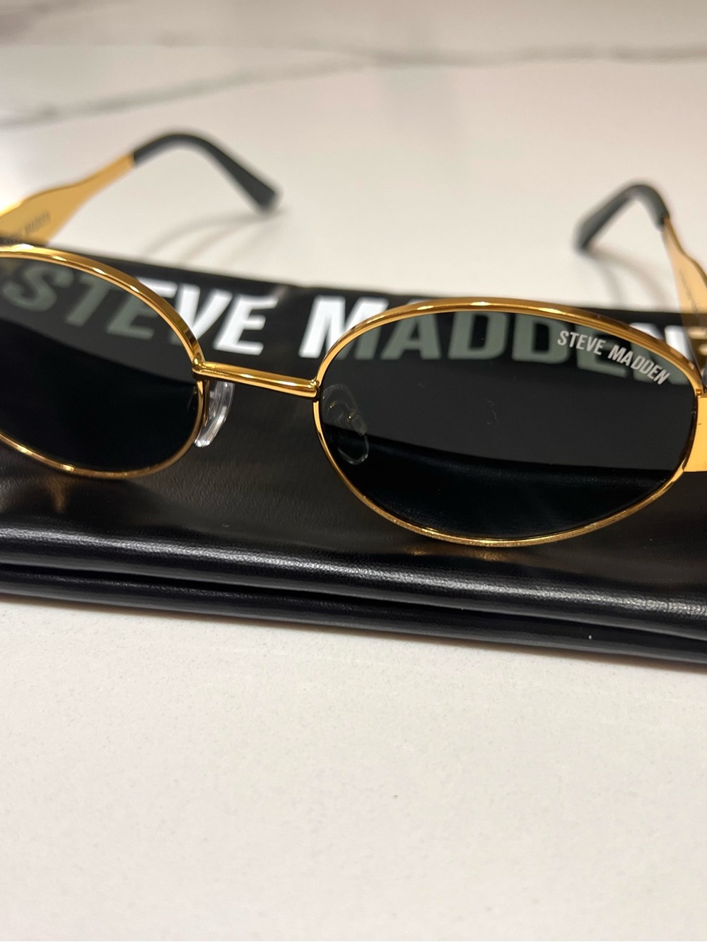 Steve Madden Gold Frame Black Lens Oval Sunglasses